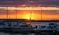 sea port with yacht yachts at sunset